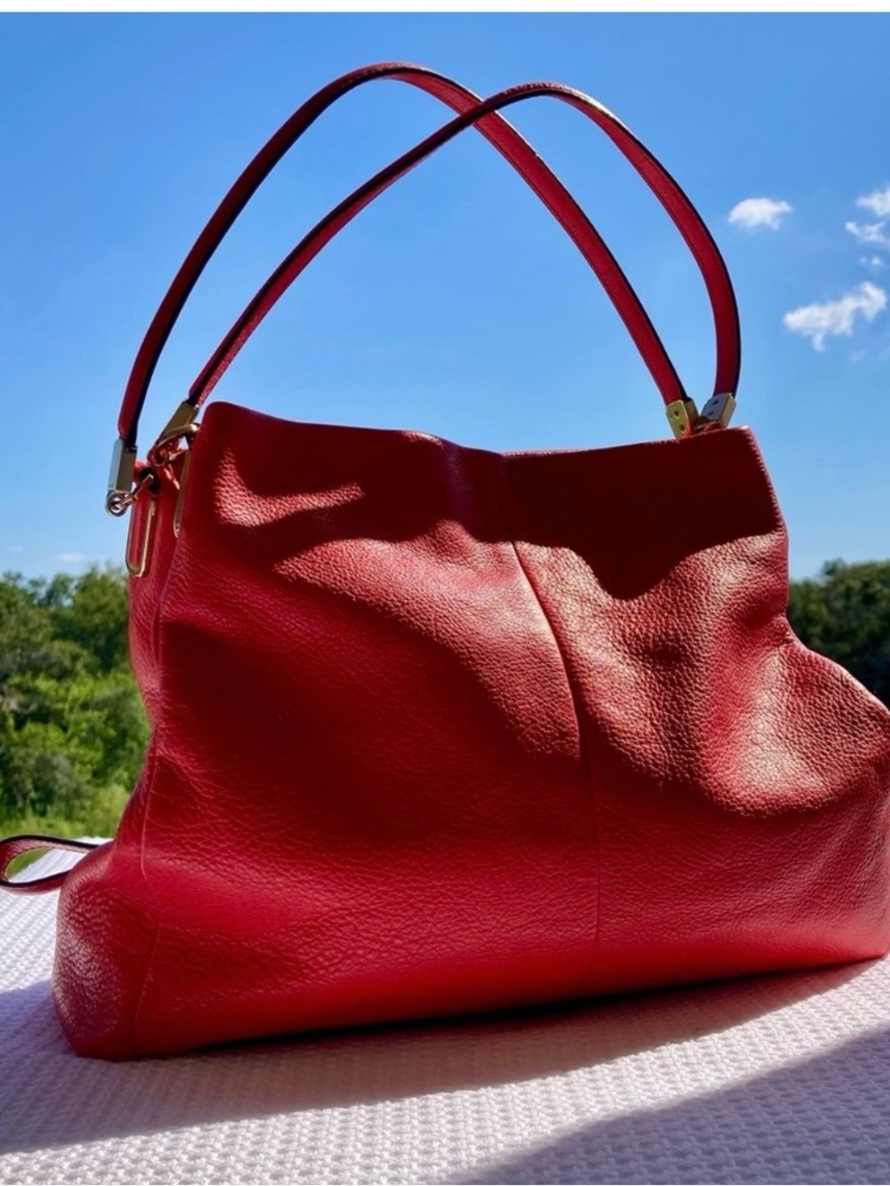 COACH Madison Phoebe Tumbled
Cardinal Red Leather 3 Section
Shoulder Bag